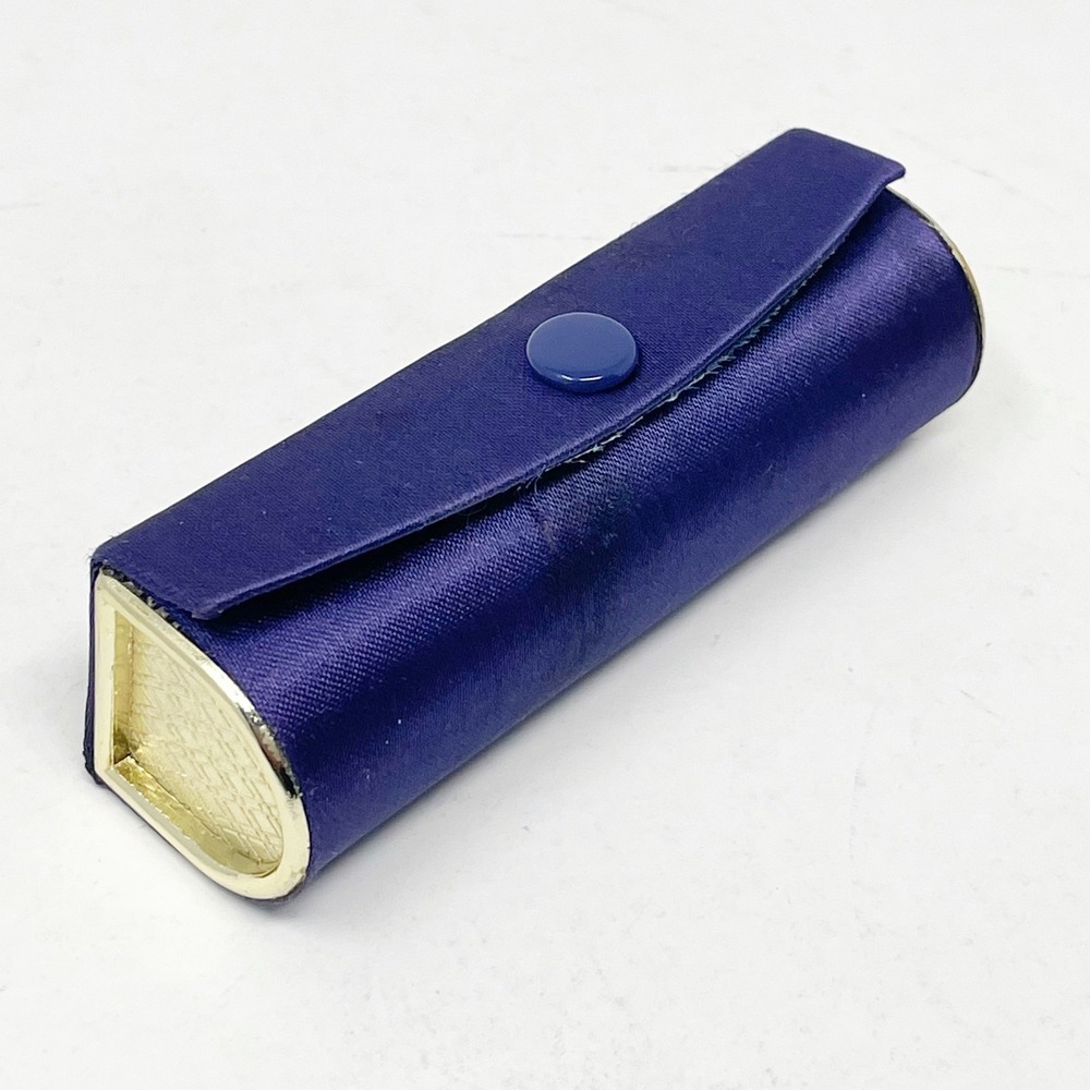 Vintage 80s 90s Purple Lipstick Holder Case Satin with Mirror Gold Tone READ